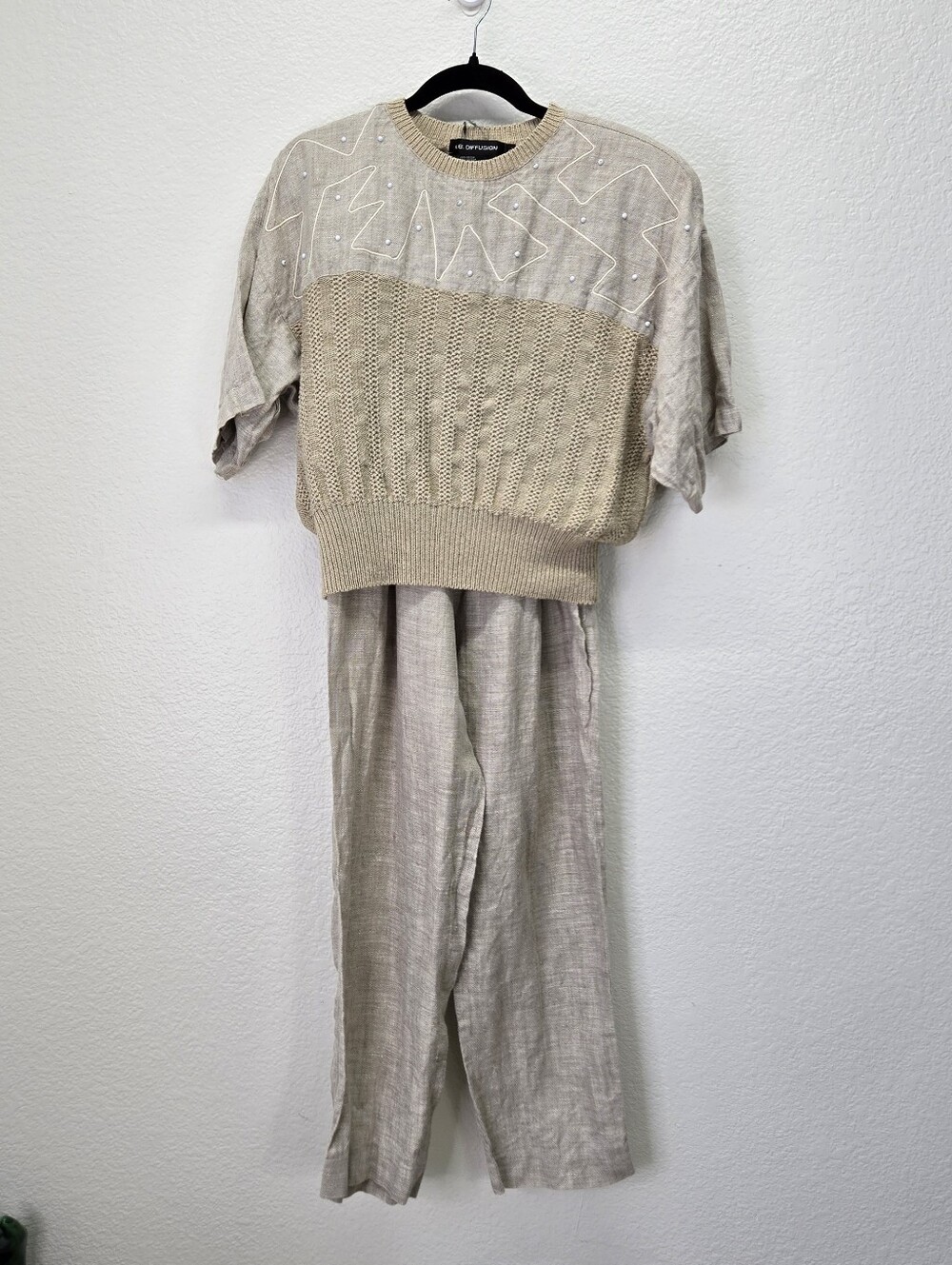 VTG IB Diffusion 100% Linen 2PC Outfit Sz 14/L High Waist Crochet 80s Lagenlook